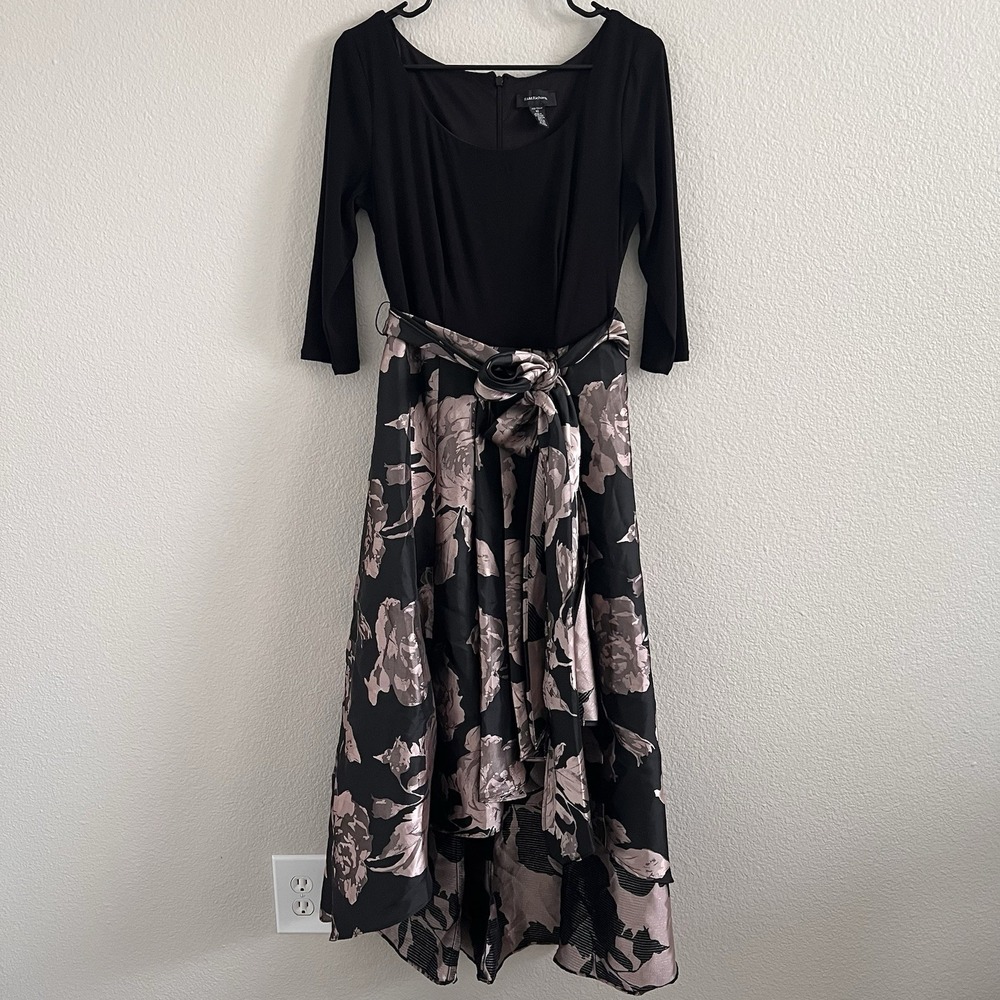 Dark Floral Midi Dress Whimsigoth Romantic Tie Waist Elegant Sz 10 R&M Richards
